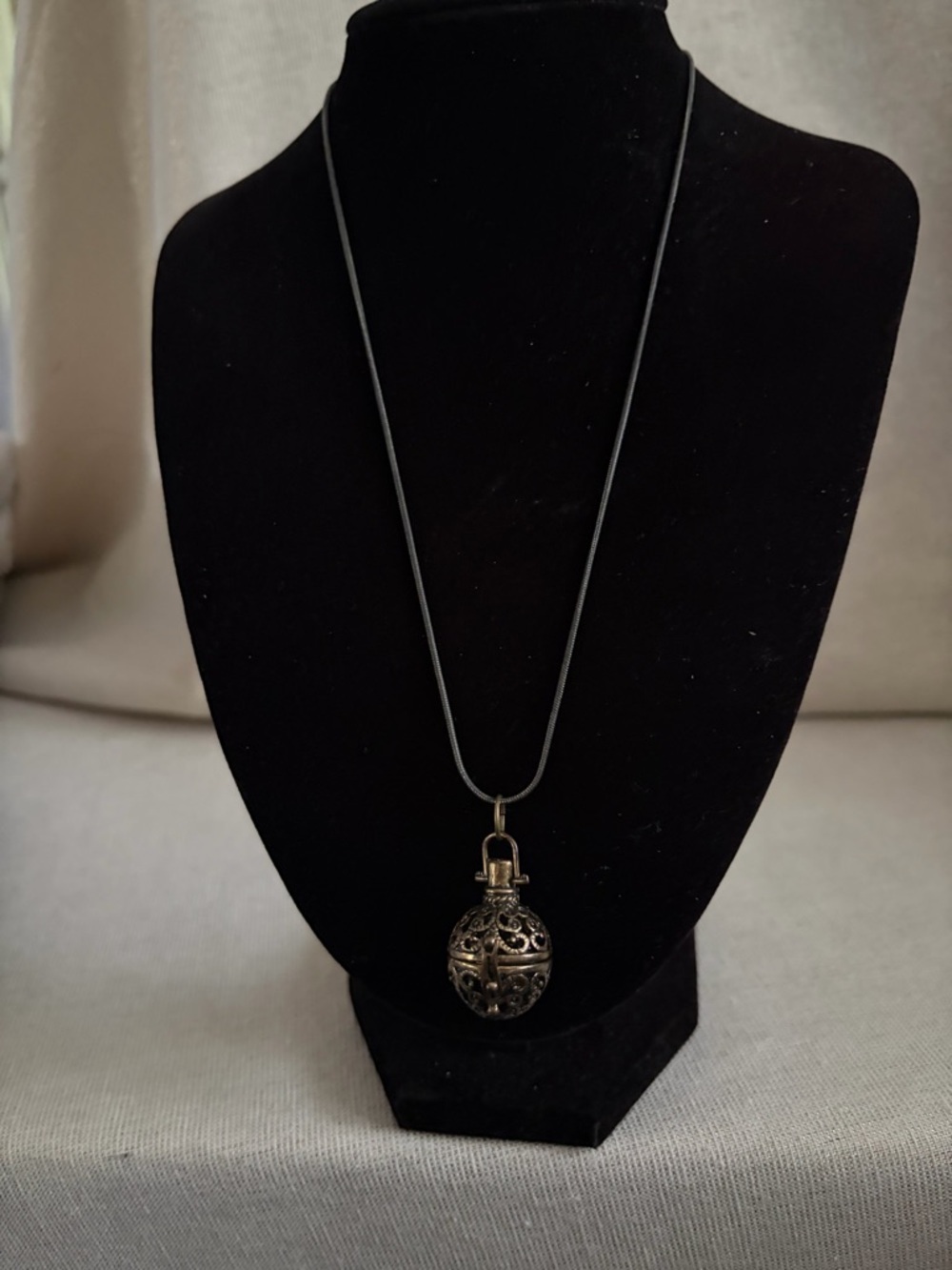 Vintage-Inspired Filigree Locket Necklace - Black Cord, Gold Pendant